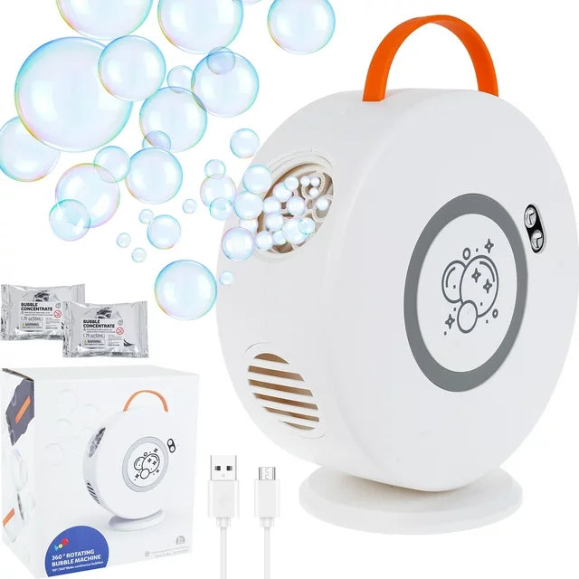 USB Rechargeable 360° Rotating Bubble Machine with Removable Tank