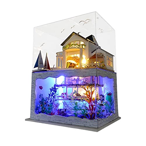 Creative Wooden Dollhouse with LED Lights, Furniture, and Pool