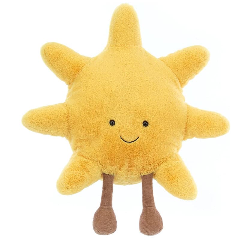 Kawaii Sun Plush with Legs, Yellow Smiling Pillow for Kids and Décor