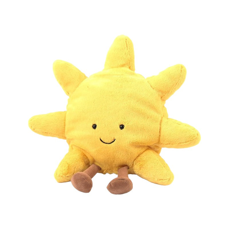 Kawaii Sun Plush with Legs, Yellow Smiling Pillow for Kids and Décor