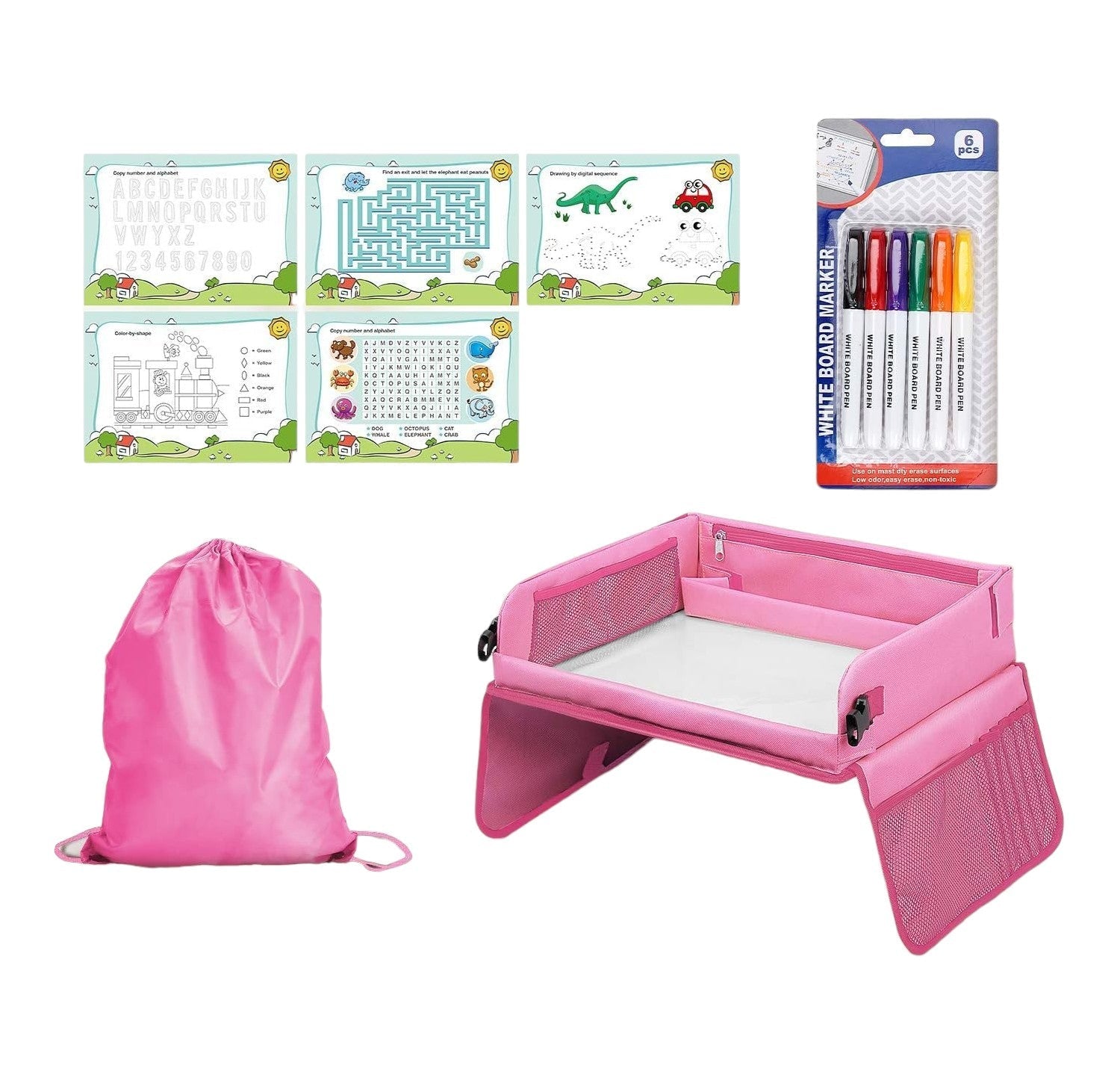 Children's Travel Tray with Washable Drawing Board & Storage