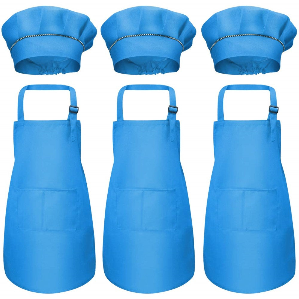Adjustable Kids Chef Apron Set with Pockets 3 Pack Ages 3-6