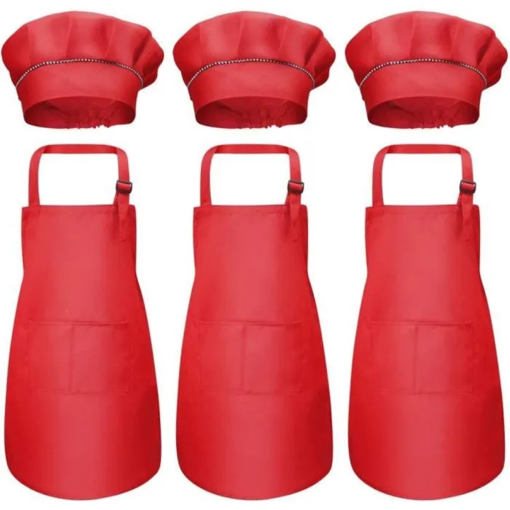 Adjustable Kids Chef Apron Set with Pockets 3 Pack Ages 3-6