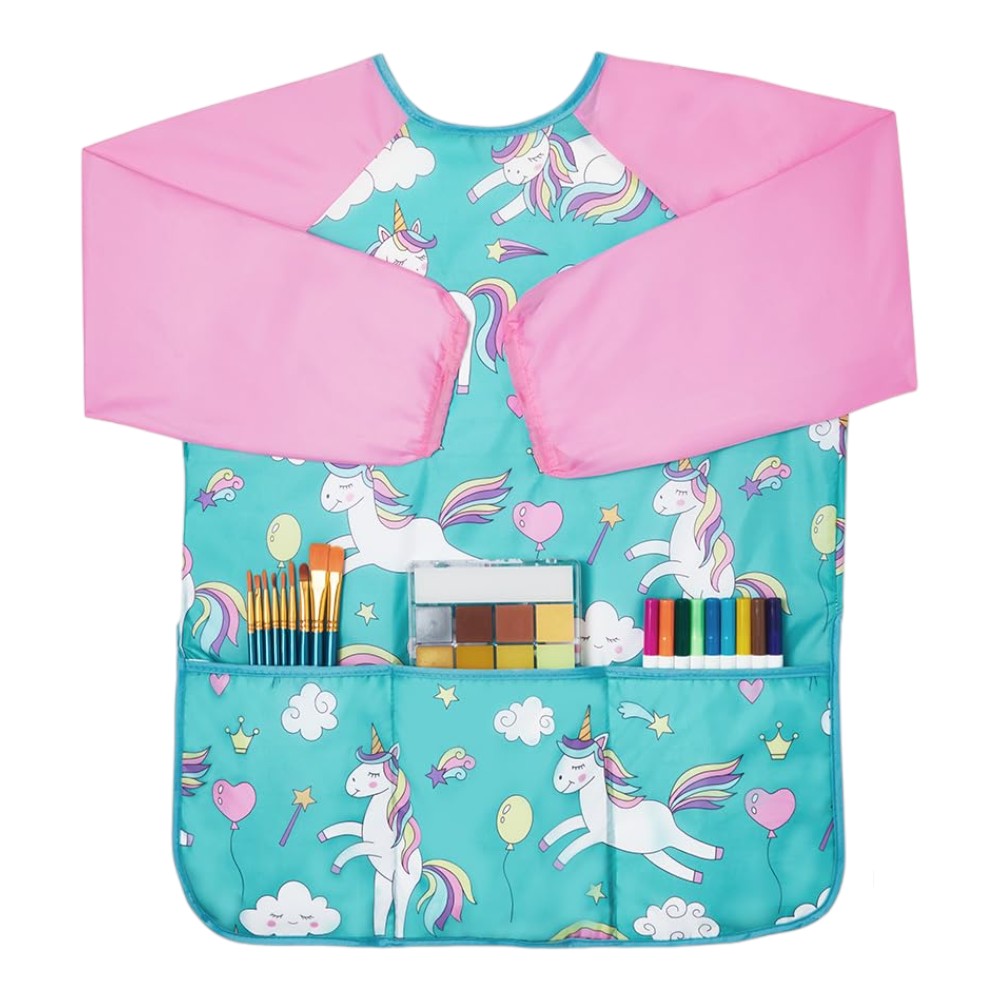 2 Kids’ Art Smocks, Waterproof, 3 Pockets, Ages 3-8, Blue & Pink