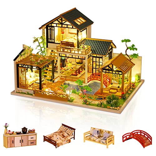 Chinese-Style 3D Dollhouse Kit with LED Lights and Dust Cover