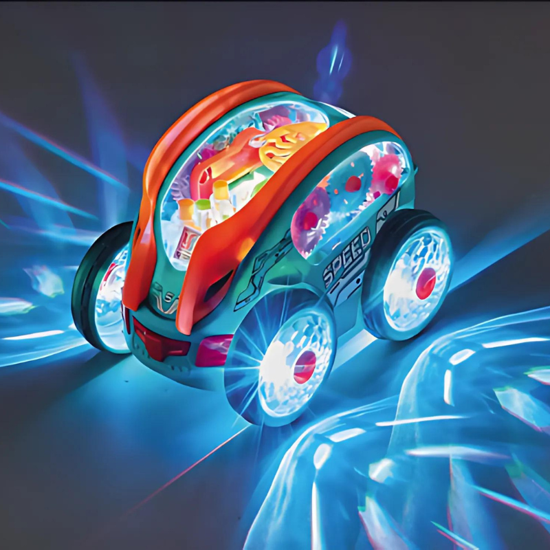 Transparent Gear Car with LED Lights – Bump and Go Toy for Toddlers