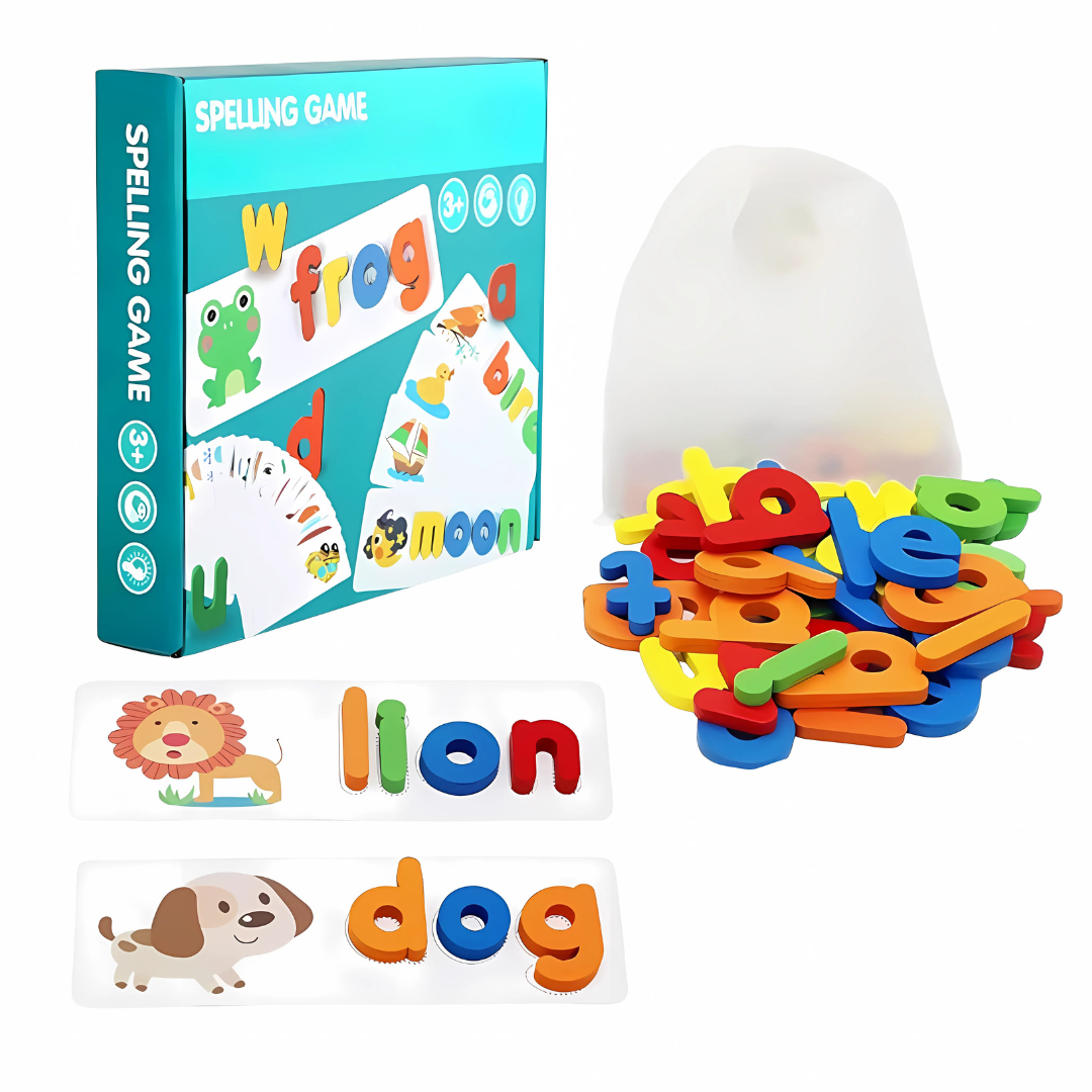 Alphabet Spelling Game with Flash Cards and Letter Blocks for Ages 3+