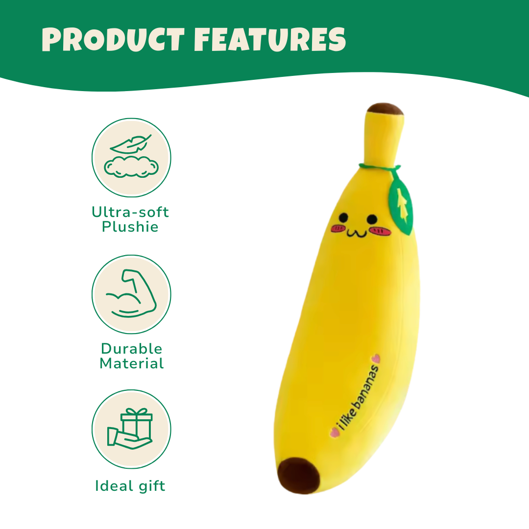 Happy Banana Plush Pillow – 4 Sizes (13.8, 19.7, 27.6, 31.5 inches)