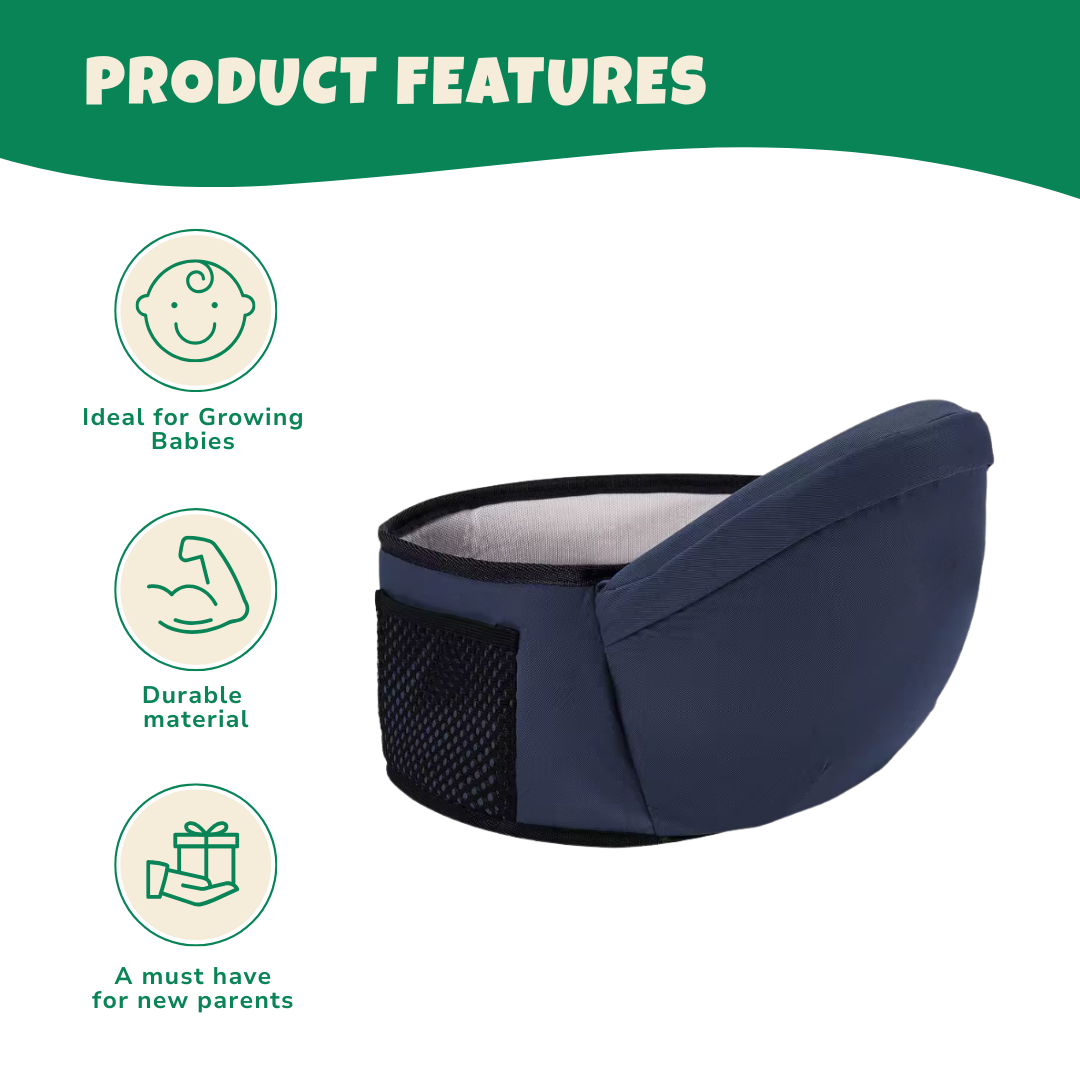 Adjustable Hipseat Baby Carrier with 30° Seat Tilt and Mesh Pocket