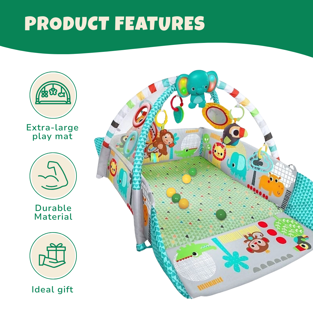 Baby Fitness Frame with Crawling Mat, Learning Play Gym with Soft Toys