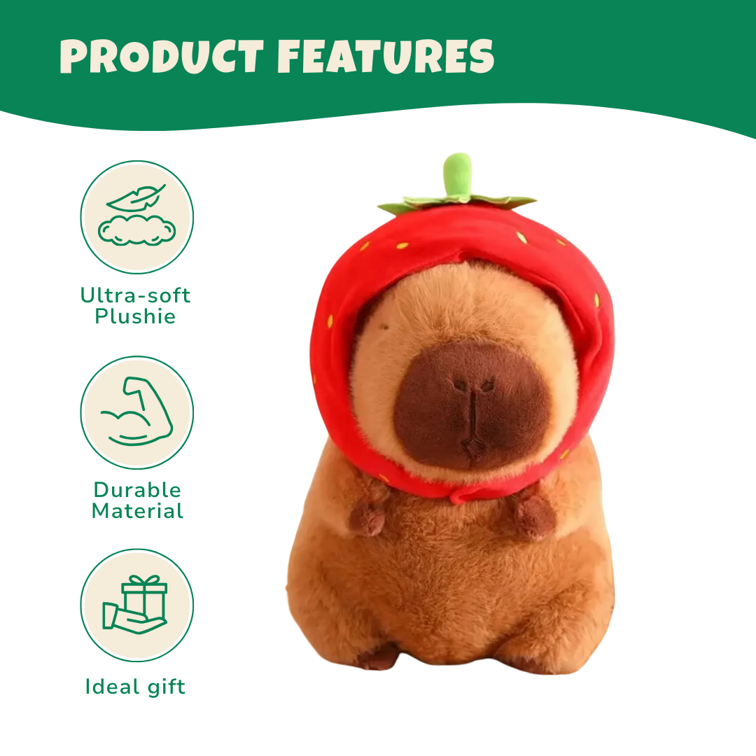 Capybara Plush Strawberry Hat or Turtle Backpack, Cotton 15.7 inches
