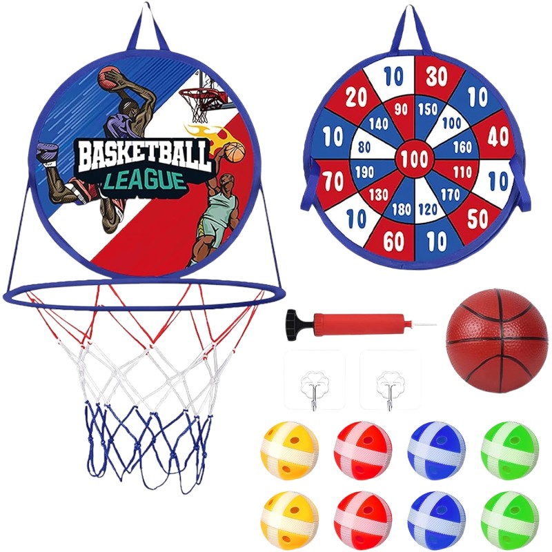 2-in-1 Basketball Hoop & Dartboard – Portable, Foldable & Durable