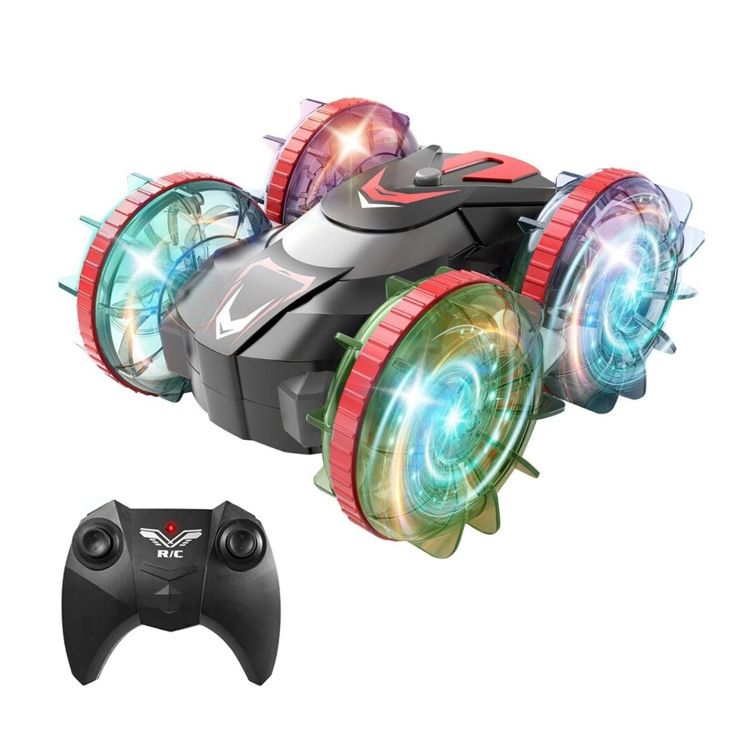 Amphibious 4WD RC Stunt Car – 360° Spins & LED Wheels