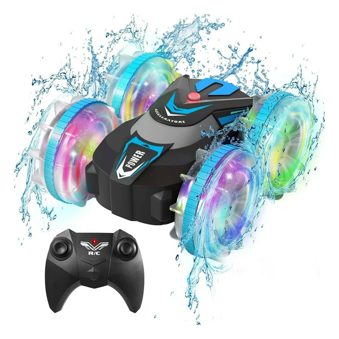 Amphibious 4WD RC Stunt Car – 360° Spins & LED Wheels