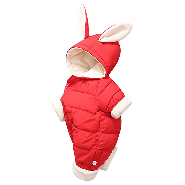 Kids Winter Hooded Romper Thick Rabbit Ear Jumpsuit