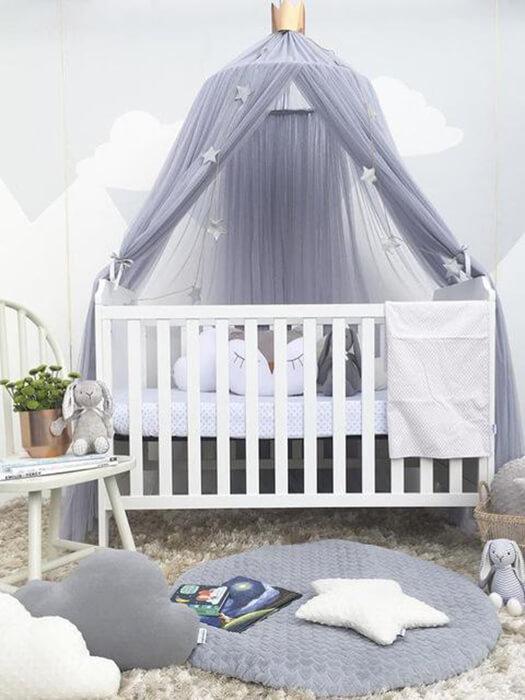 Round Crib Canopy with Dome Top, Mesh Curtain for Baby Nursery Decor