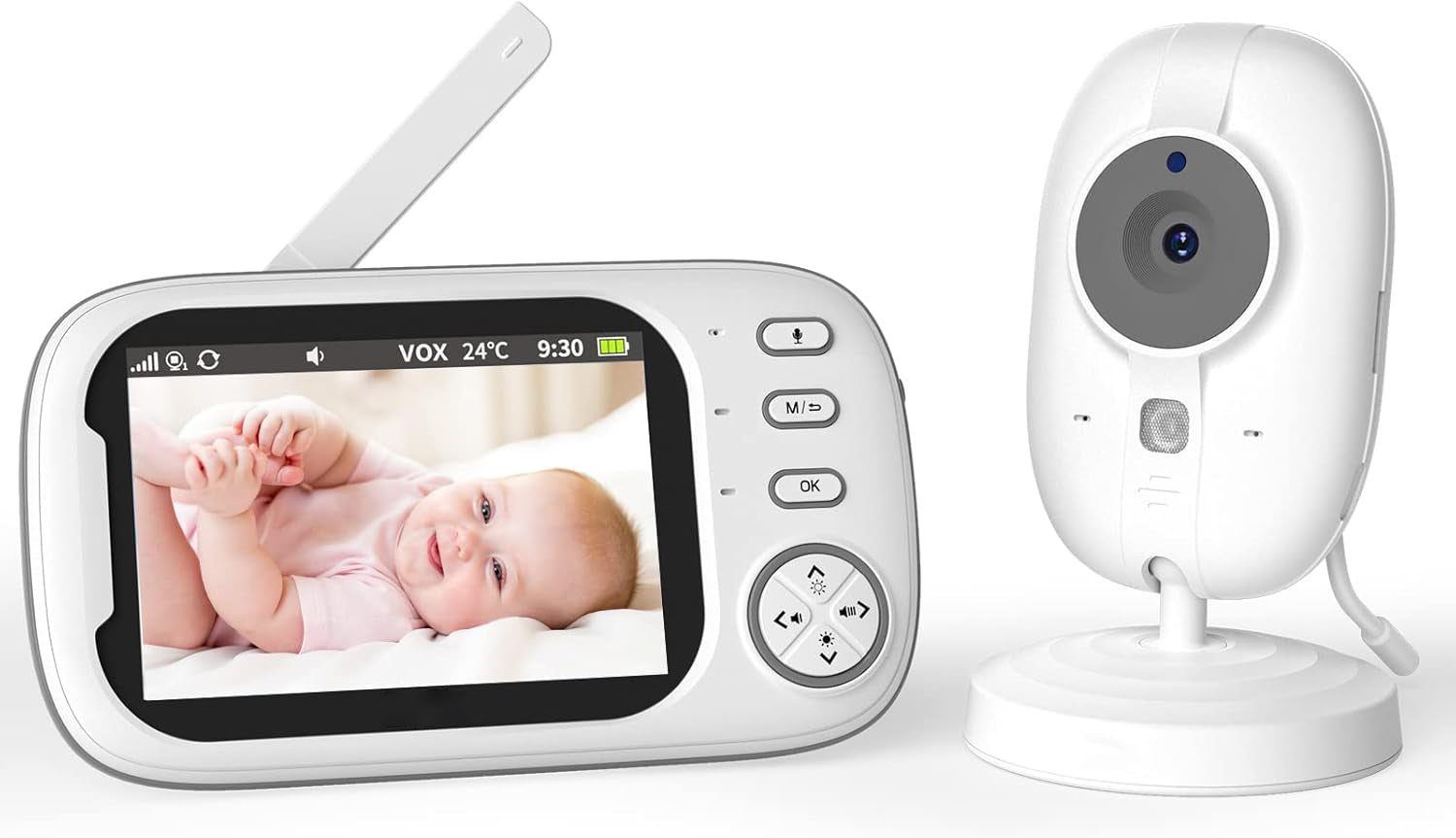 Baby Monitor with 3.5” LCD, Dual Cameras, Temperature Sensor