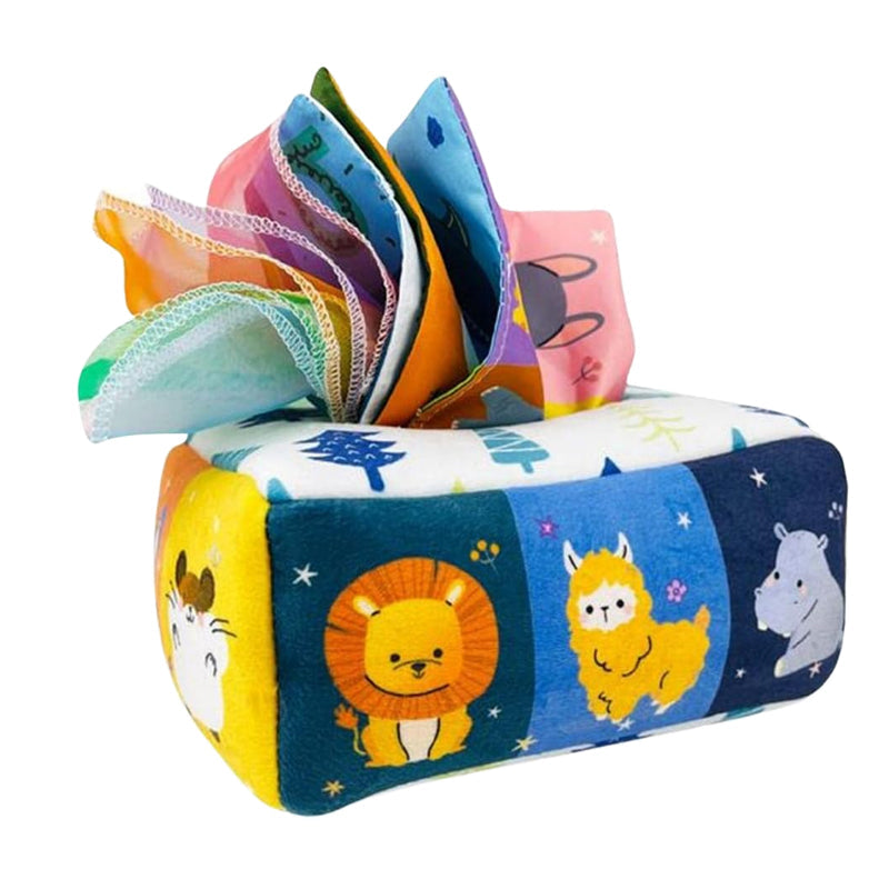 Montessori Tissue Box Toy with Silk, Animals, Numbers & Letters