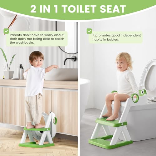Frog Potty Training Seat With Step, Kids WC Adapter For Boys & Girls