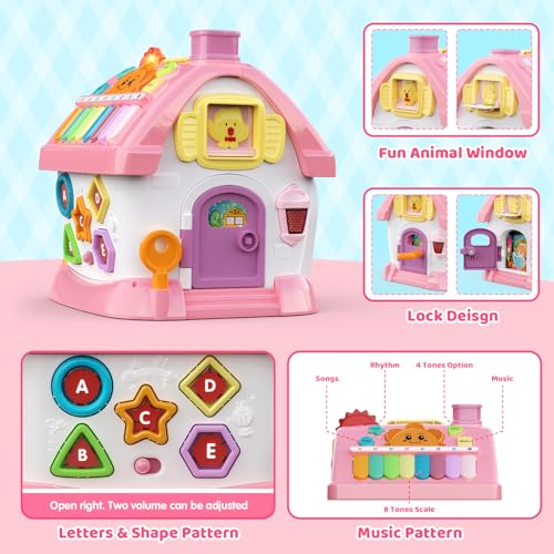 Montessori Activity House with Piano, Car Track, Clock and Shape Sorter