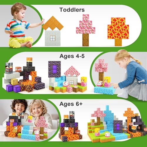 Montessori Magnetic Tiles Set with Volcano and Blossom Double Worlds