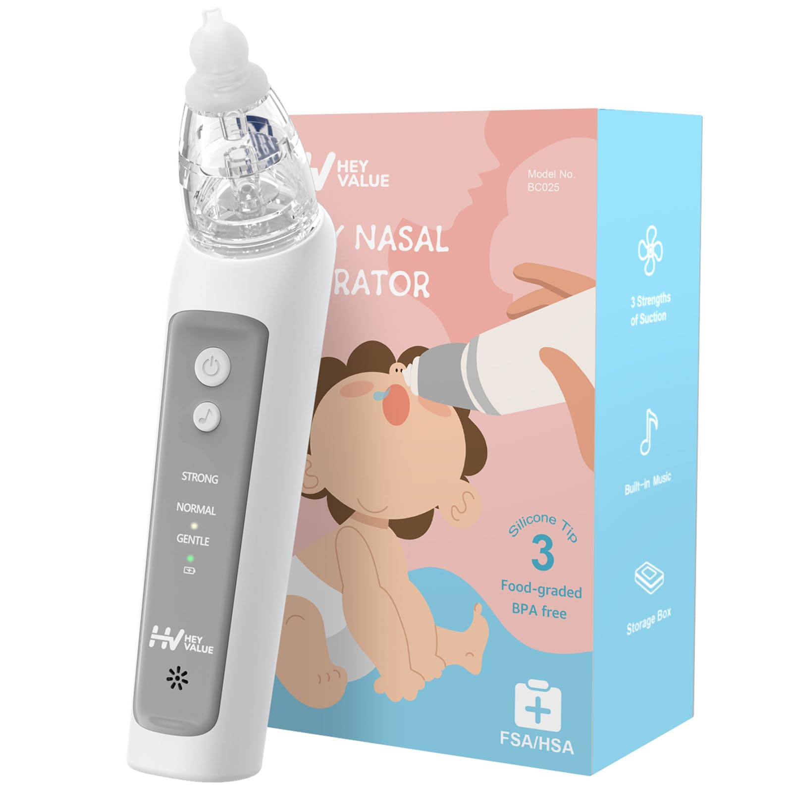 Electric Nasal Aspirator for Baby 3 Suction Modes, 3 Silicone Tips