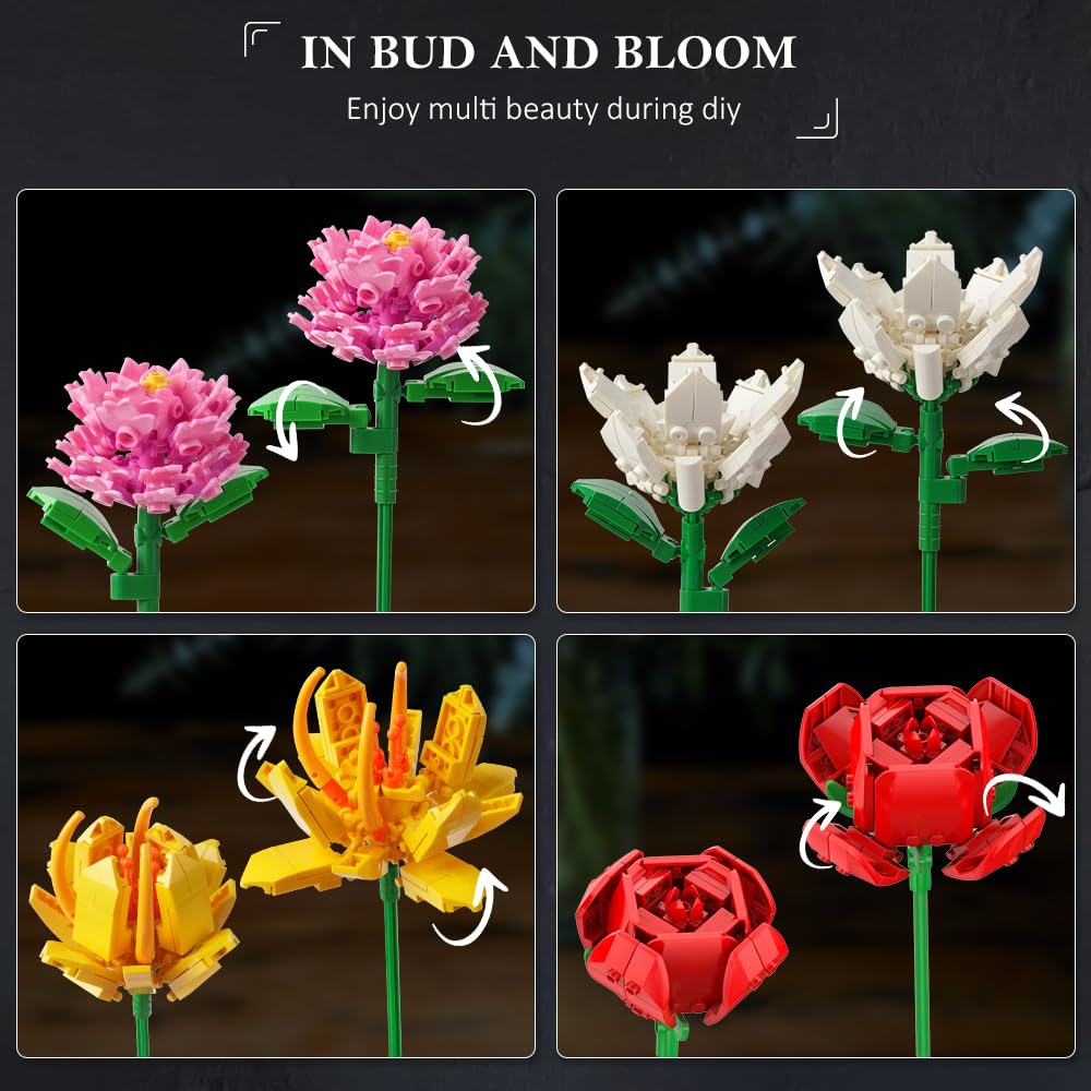 Flower Bouquet Set with 18 Botanical Stems, 1464PCS DIY Gift Kit