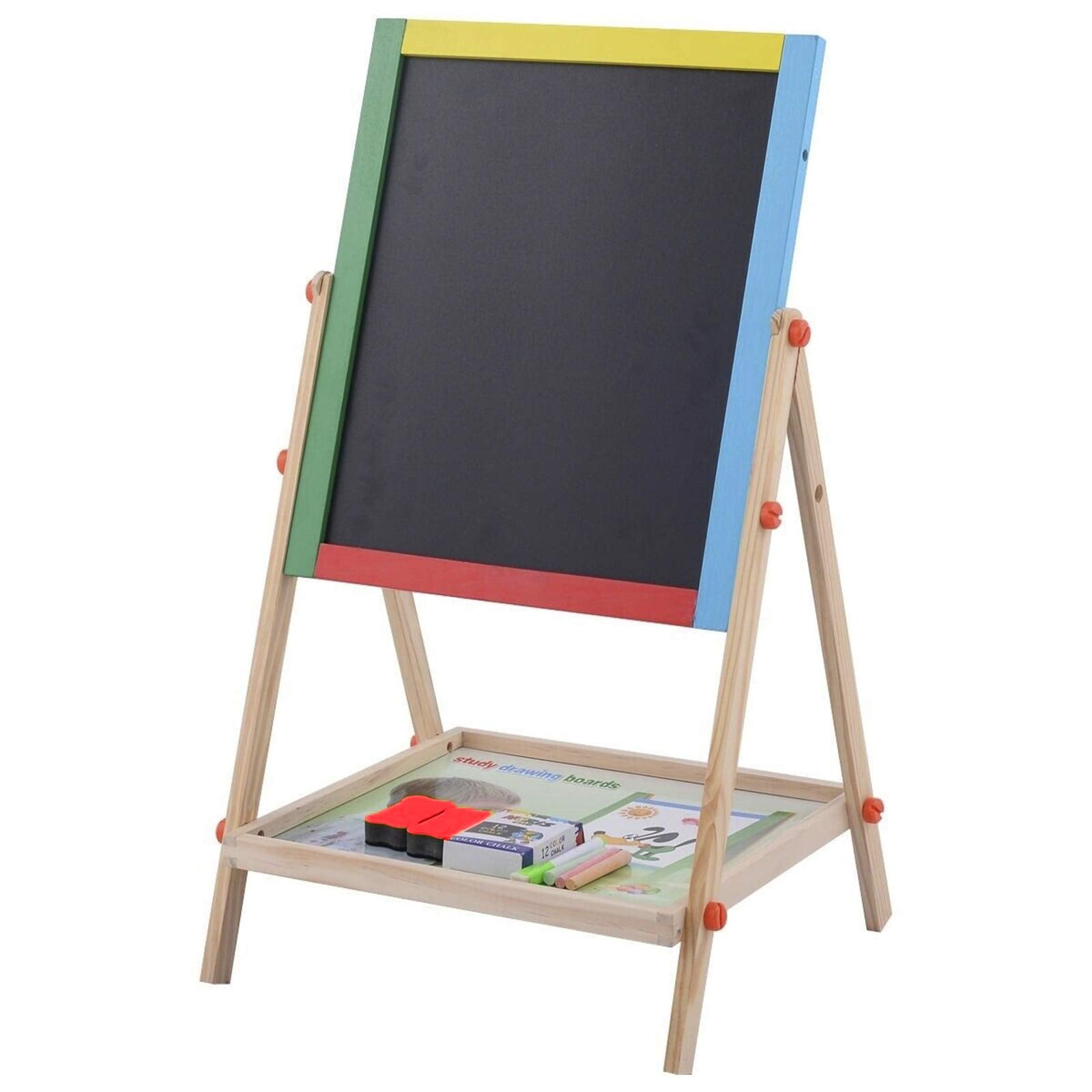 Double-Sided Wooden Kids Board with Tray, Adjustable Height