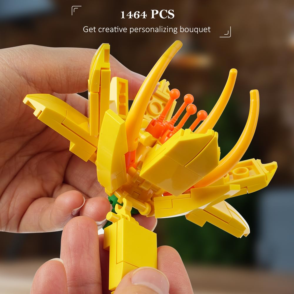Flower Bouquet Set with 18 Botanical Stems, 1464PCS DIY Gift Kit