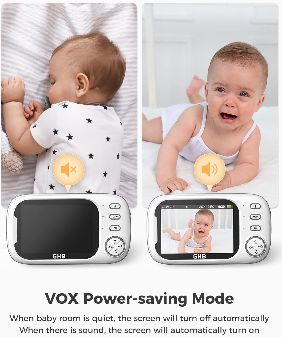 Baby Monitor with 3.5” LCD, Dual Cameras, Temperature Sensor