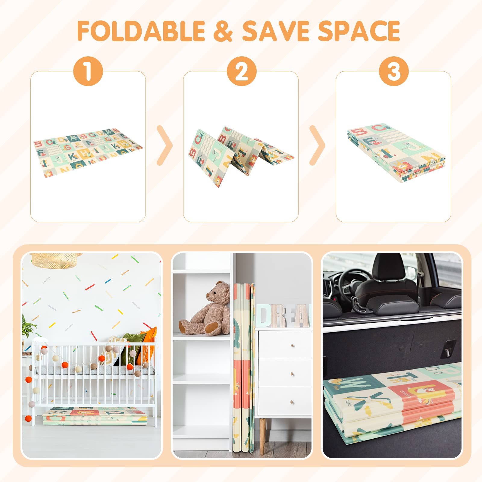 Foldable Baby Play Mat Waterproof Reversible Letters Numbers Foam