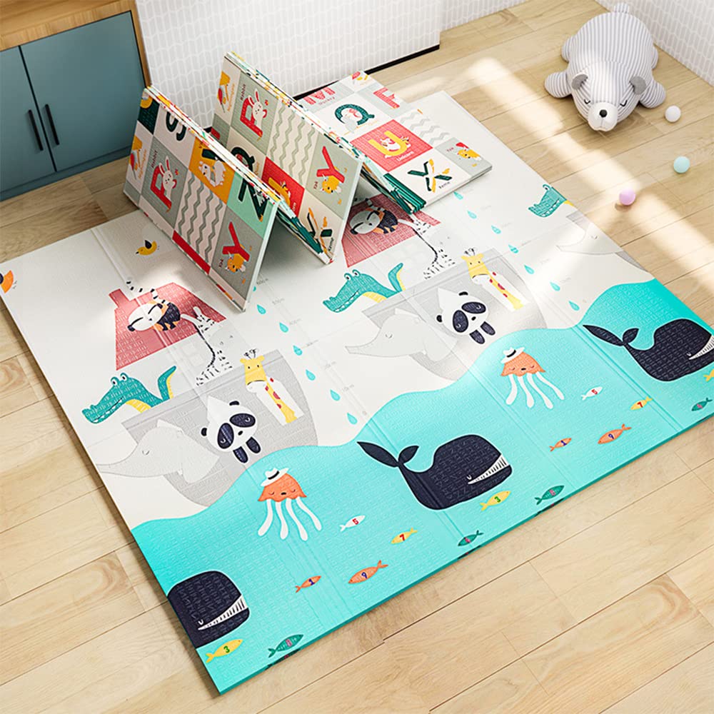 Foldable Baby Play Mat Waterproof Reversible Letters Numbers Foam