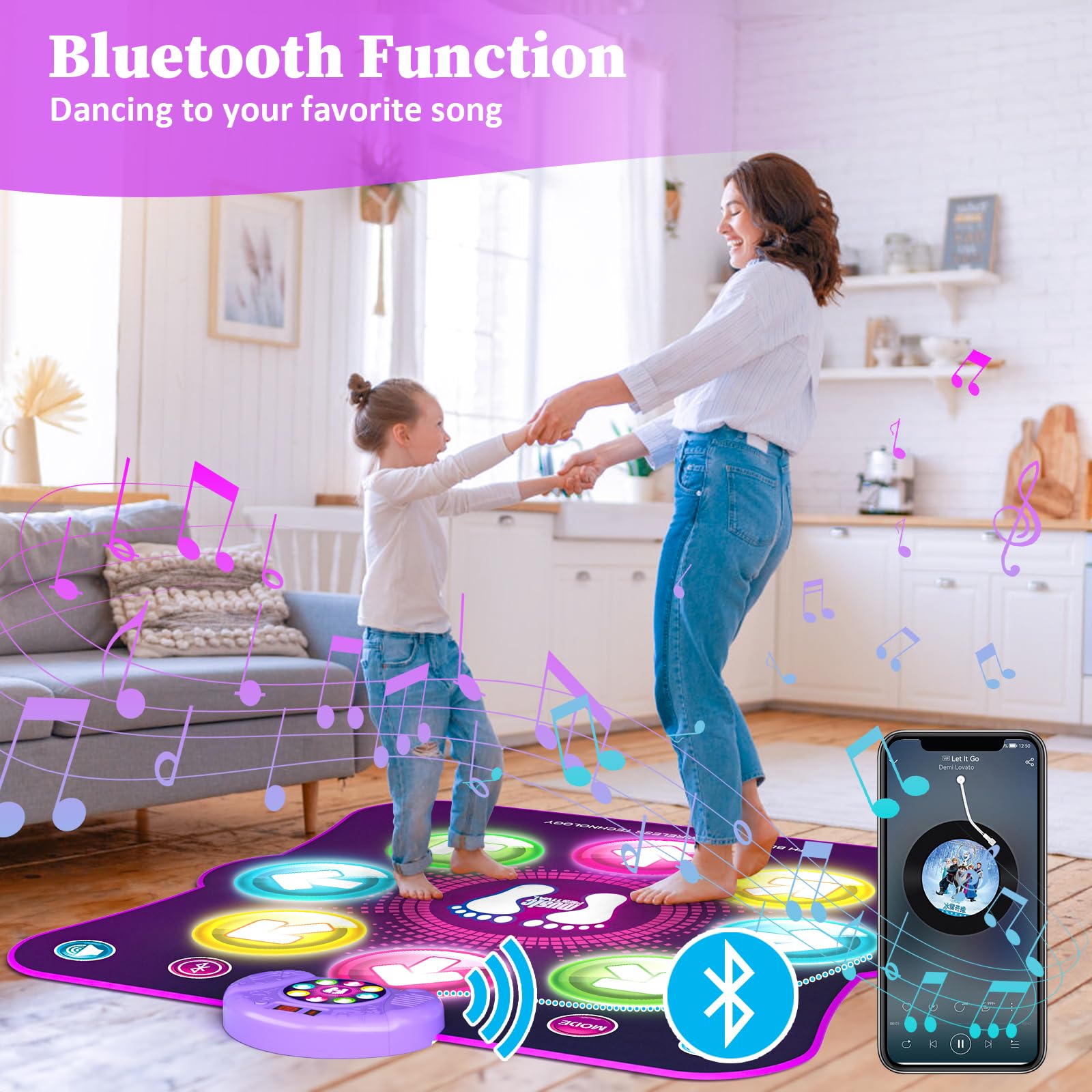 Light-Up Dance Mat for Kids, Bluetooth Music, Rechargeable Game Pad