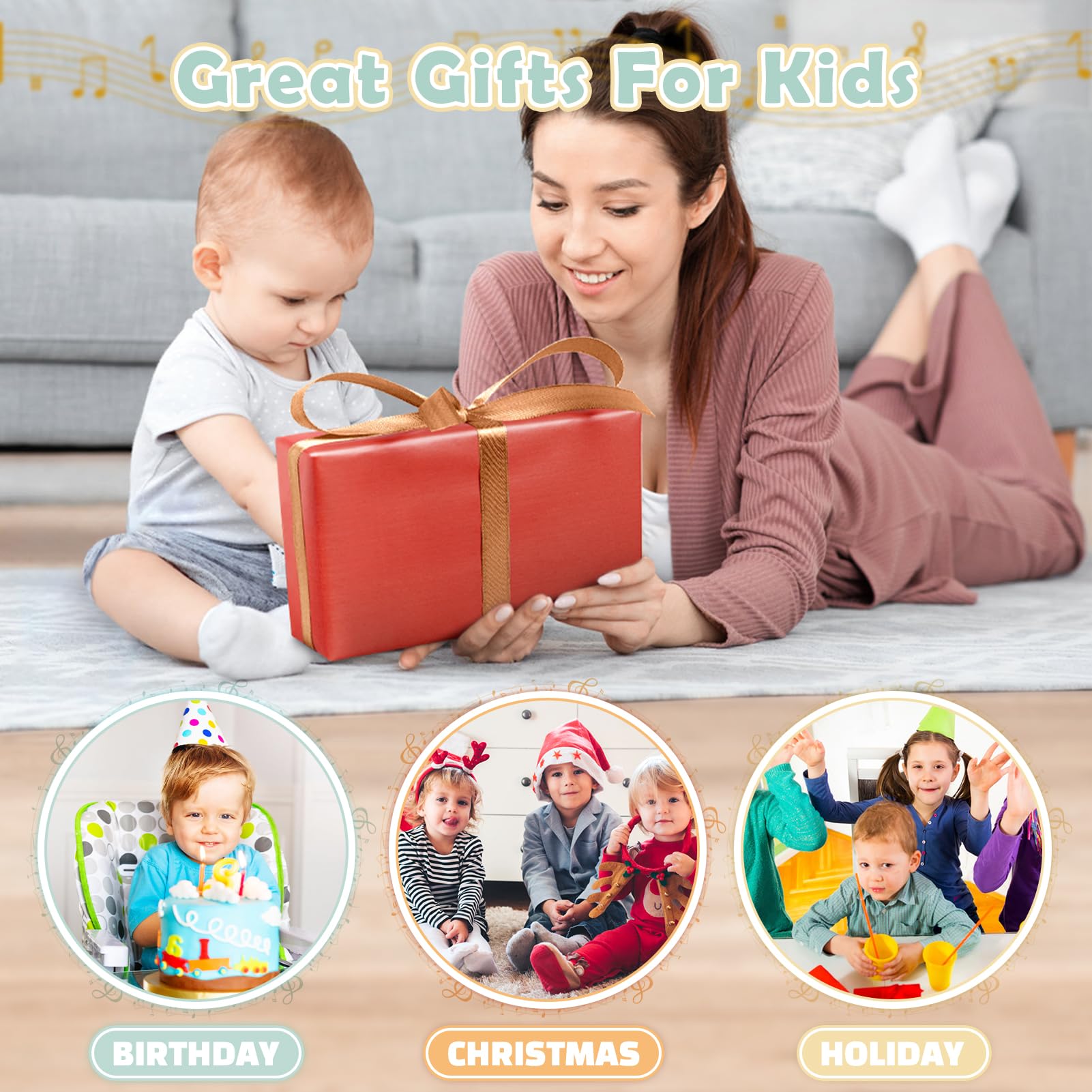 Montessori Wooden Music Set with Drum, Xylophone, Maracas for Kids