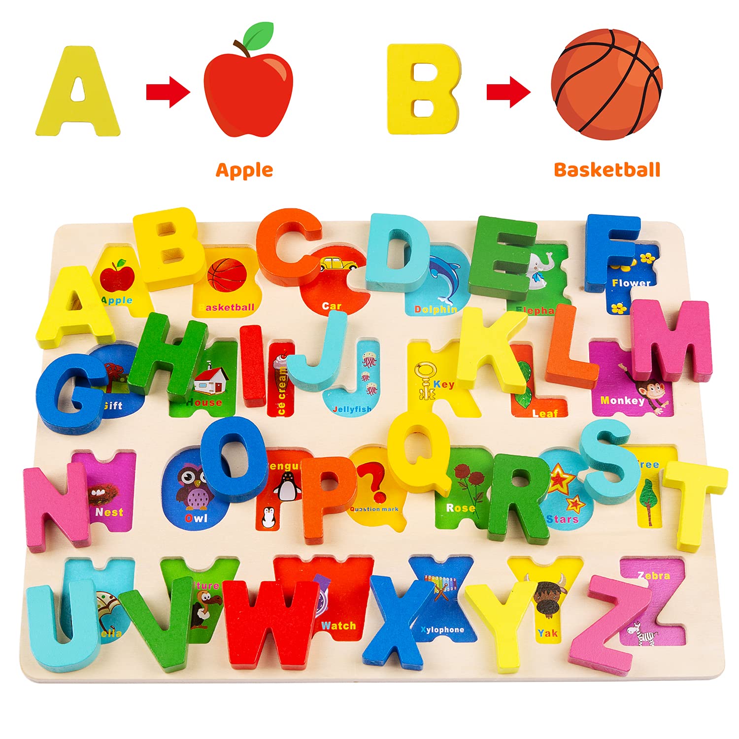Montessori Wooden Puzzle Set with Letters, Shapes and Numbers Boards