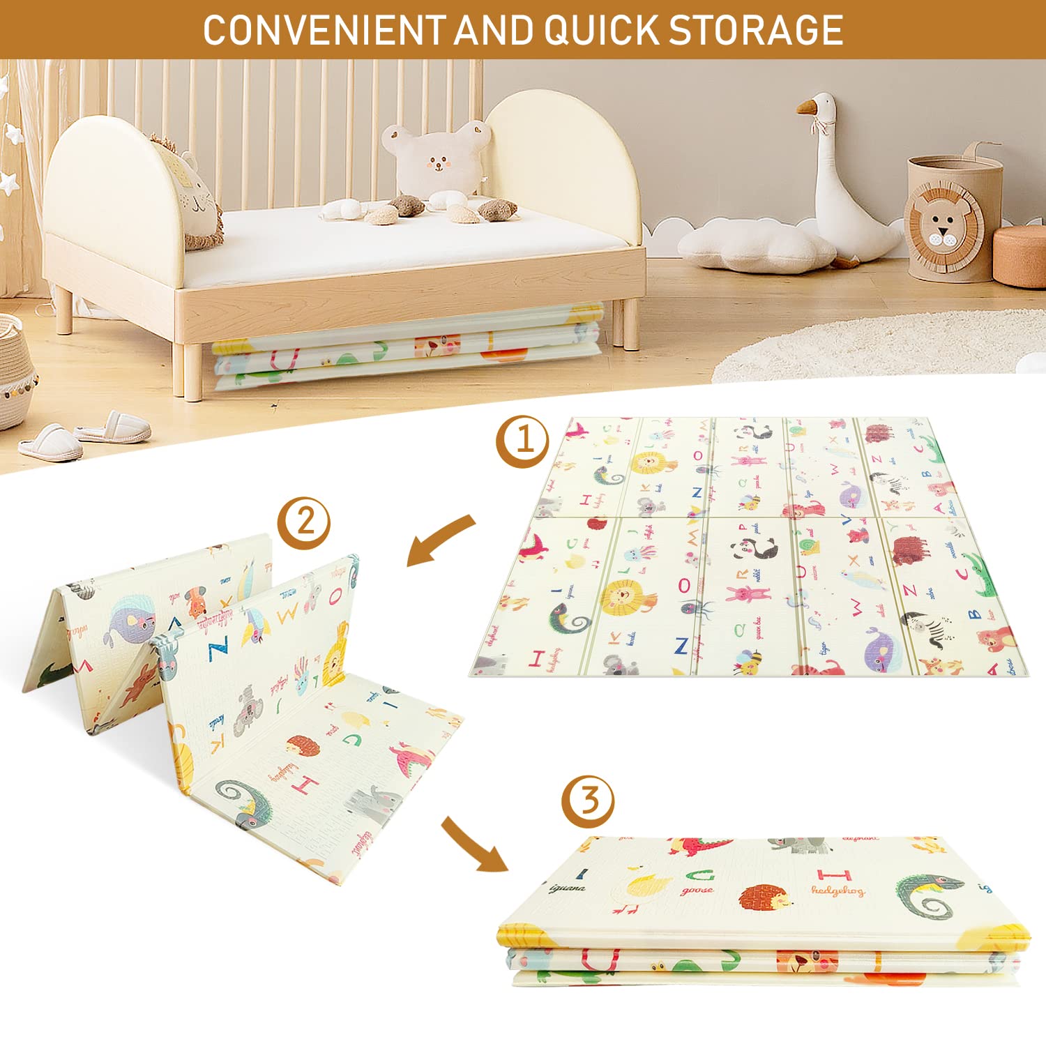 Foldable Baby Play Mat with Reversible Prints and Waterproof Surface