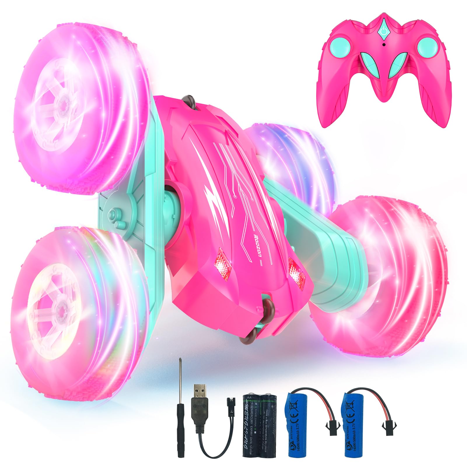 RC Stunt Truck 360° Spin – 2.4GHz Remote, LED Wheels, Dual Battery