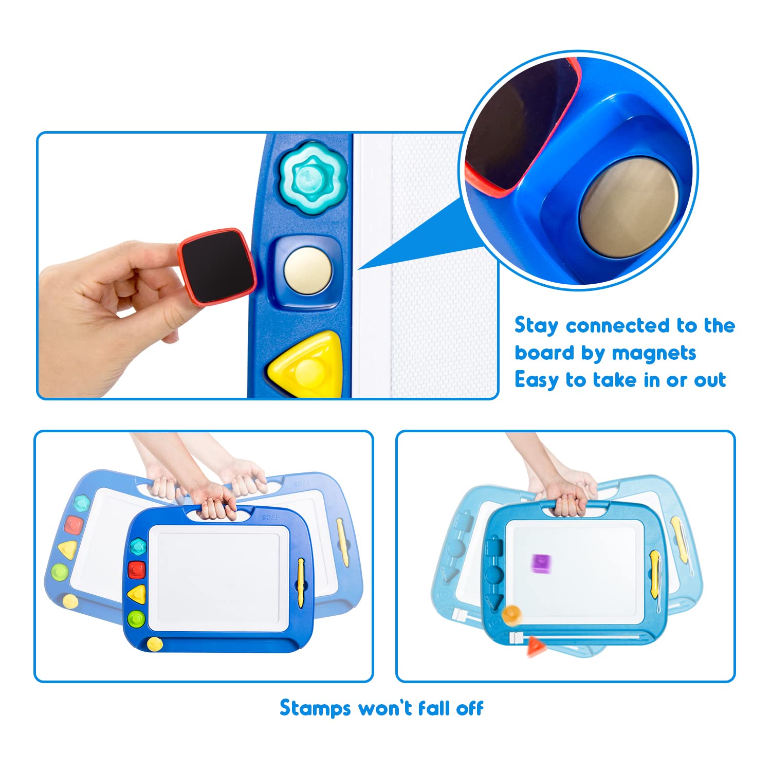 Magnetic Drawing Board for Toddlers 4-Color Pad with Stamps 10x8in