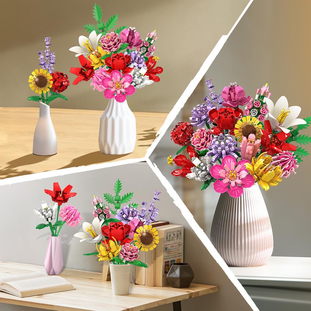 Flower Bouquet Set with 18 Botanical Stems, 1464PCS DIY Gift Kit