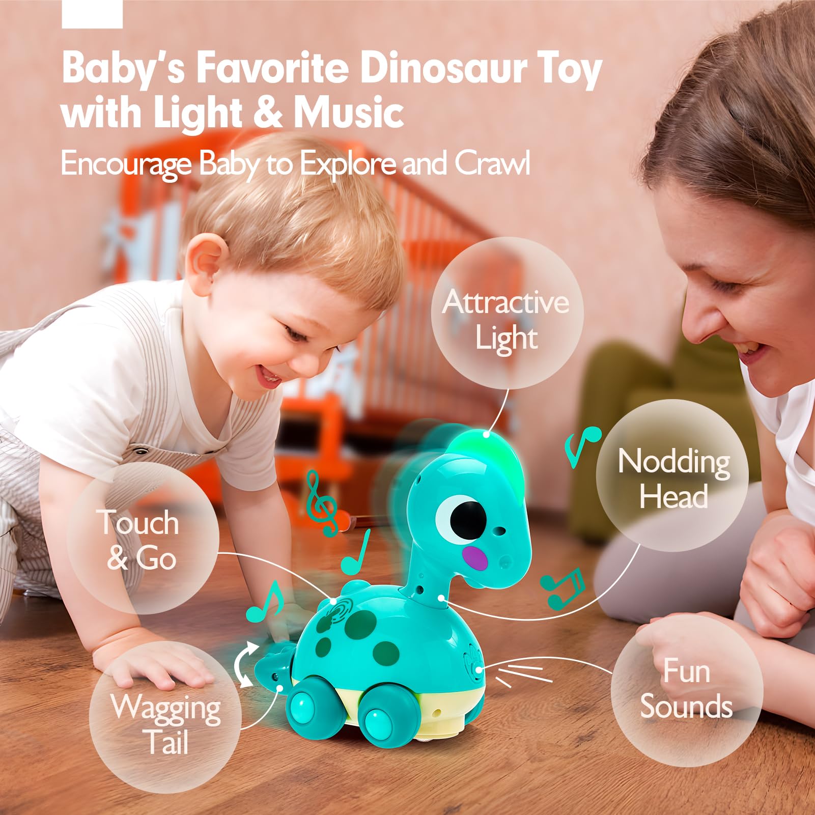 Montessori Musical Crawling Dinosaur Toy Toddlers with Lights Sounds