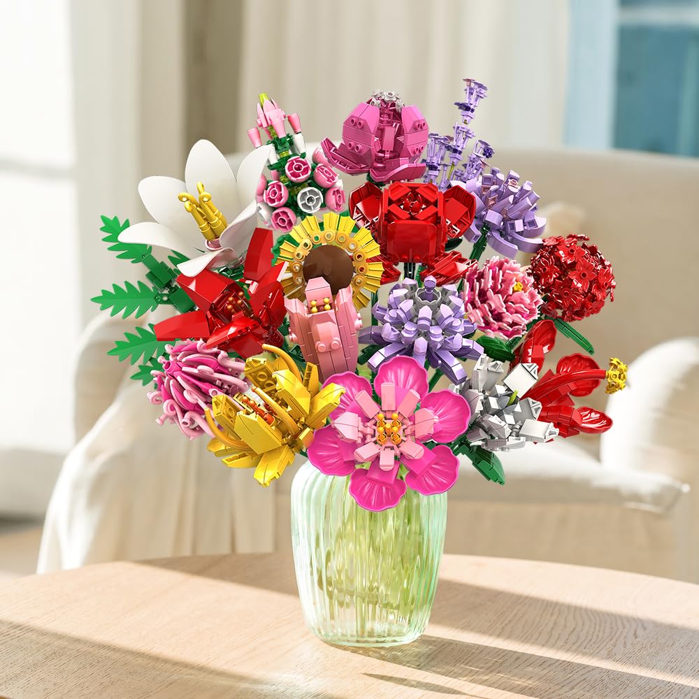 Flower Bouquet Set with 18 Botanical Stems, 1464PCS DIY Gift Kit