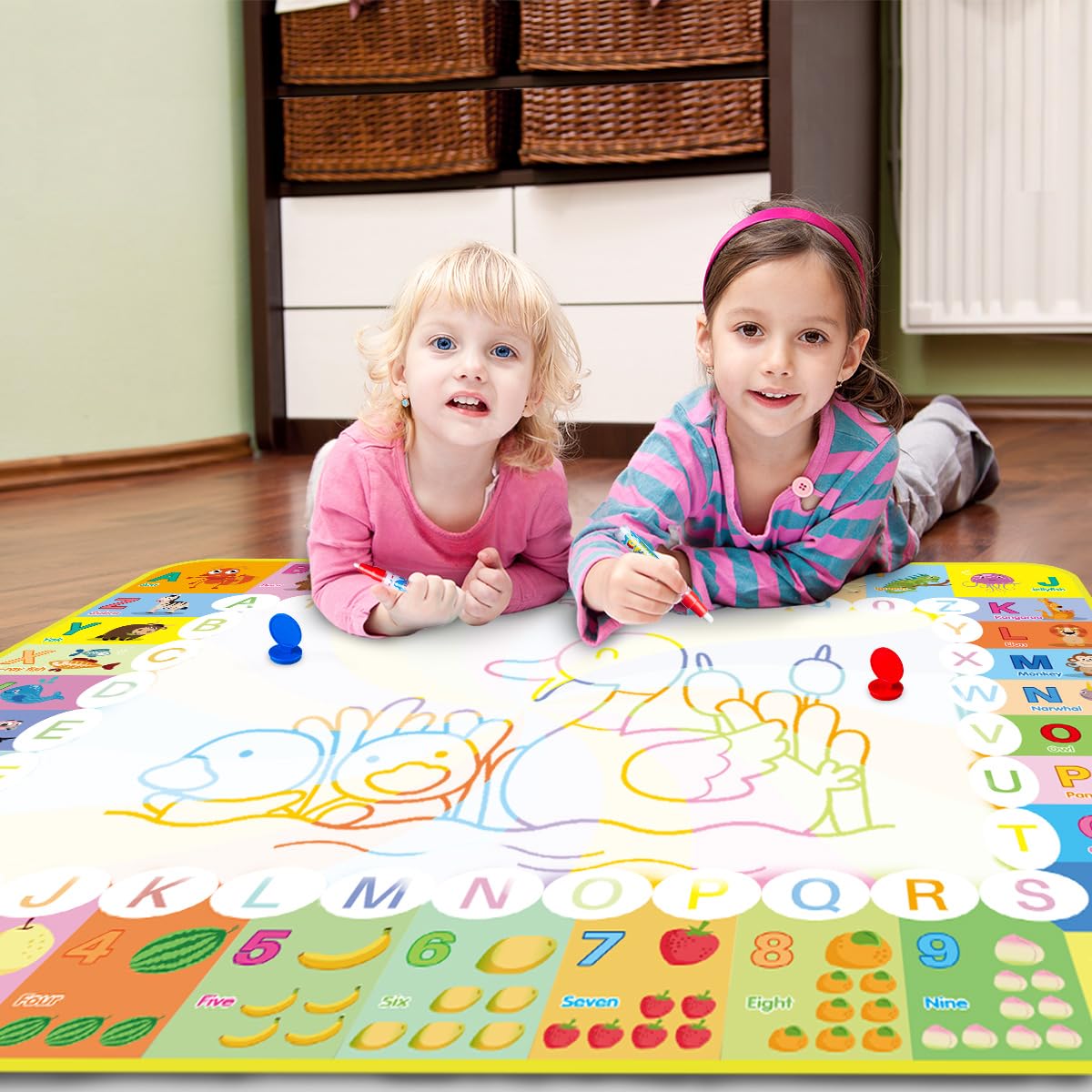 Magic Water Drawing Mat 32.7x20.5in. with 20 Accessories, Stamps, Pens