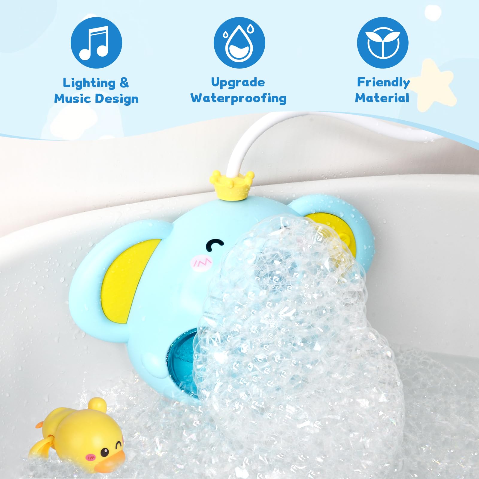 Elephant Bubble Machine - Bath Toy with Music & Floating Duck