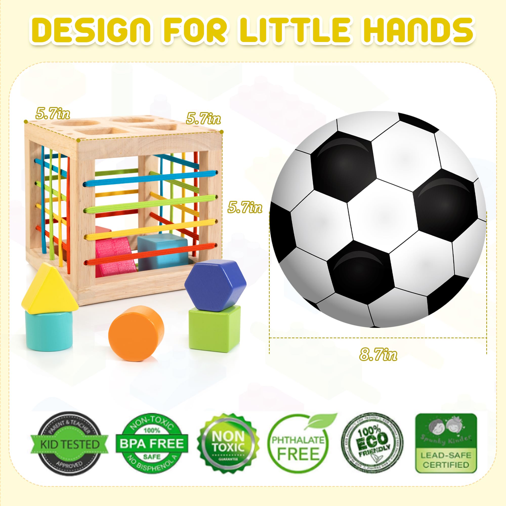 Montessori Wooden Shape Sorter Cube with 8 Textured Blocks for Toddlers