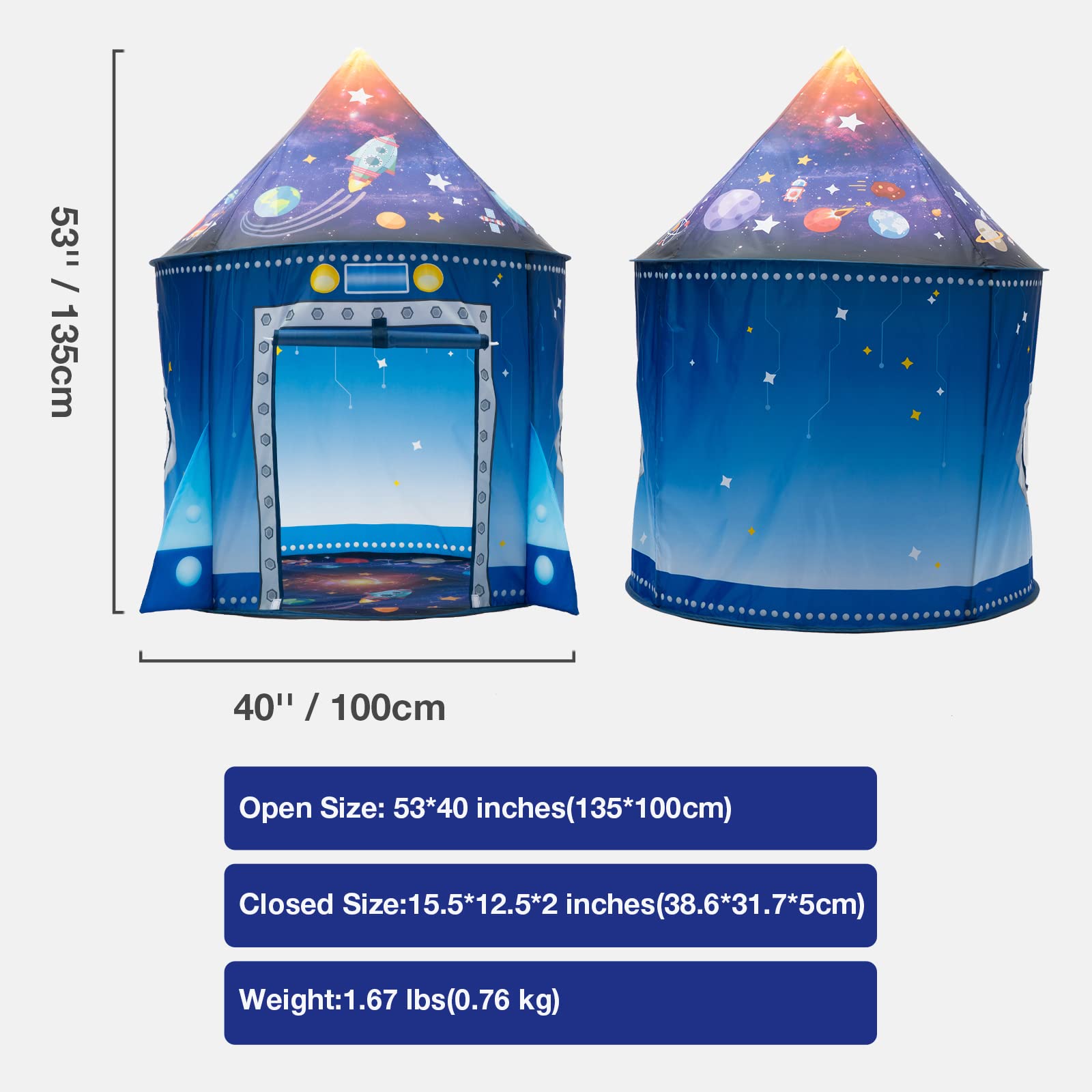 Foldable Rocket-Themed Kids Tent Playhouse for Indoor & Outdoor