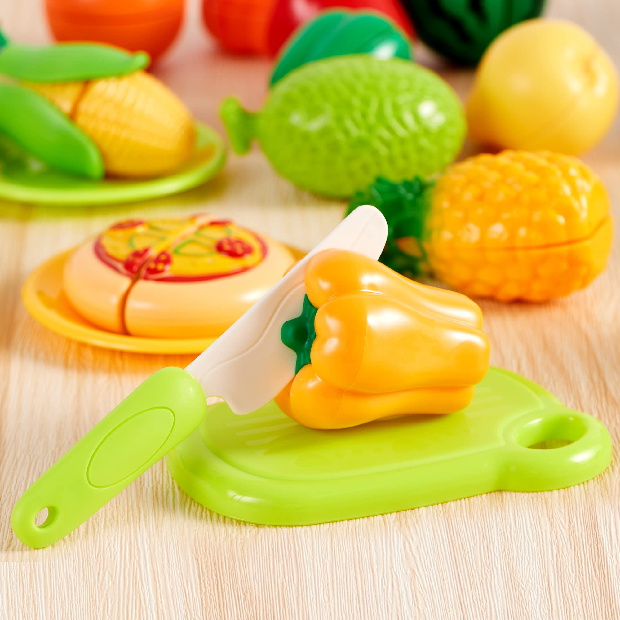 71Pcs Pretend Cutting Food Toy Set Fruits, Veggies, Basket Utensils