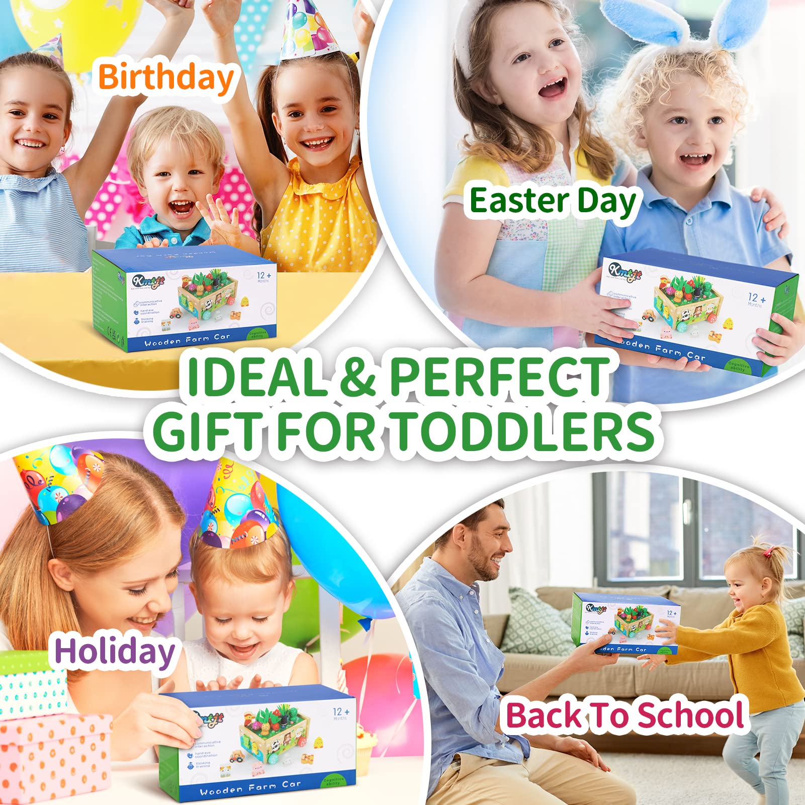 Montessori Wooden Carrot Toy, Sorting Game with Animals & Storage Box