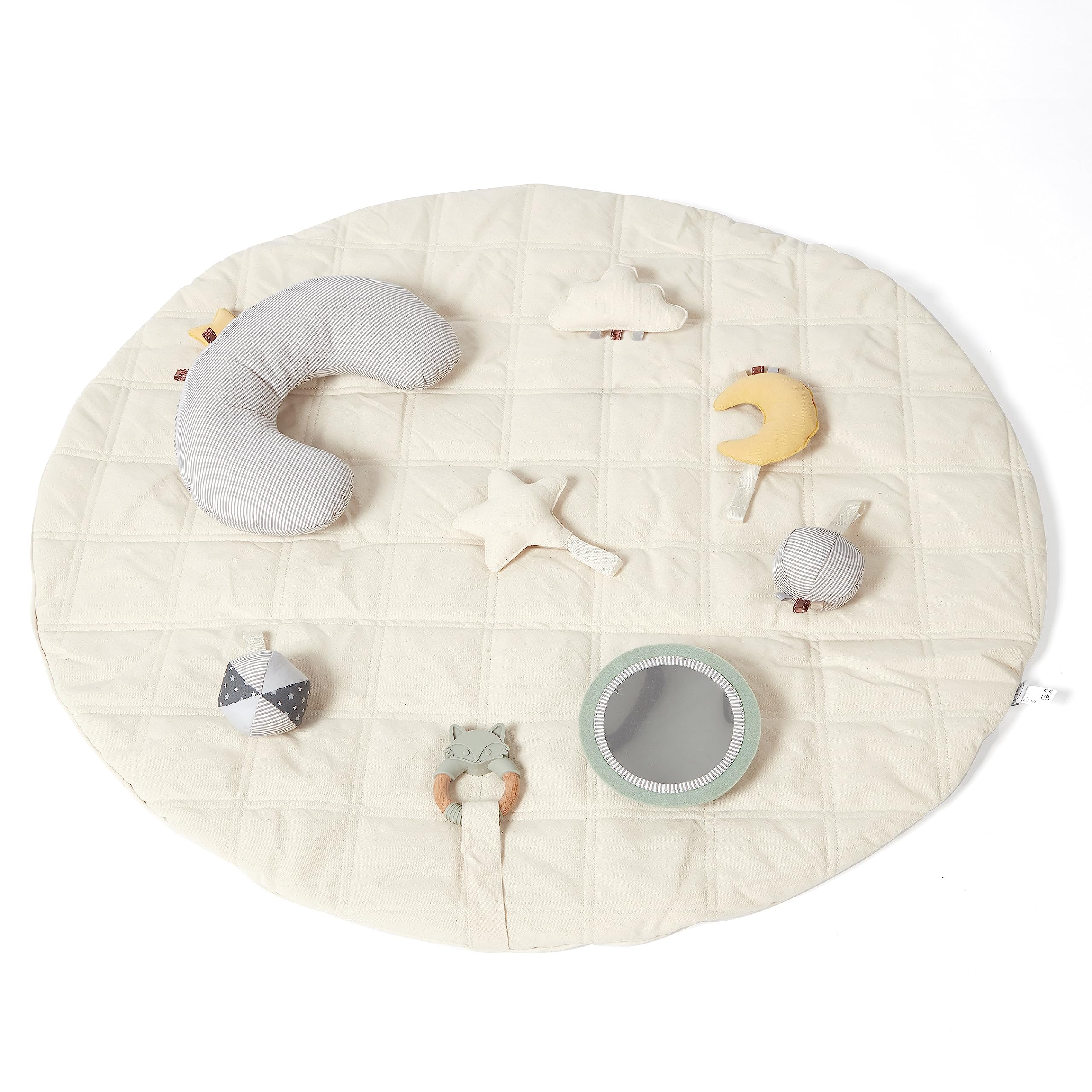 Organic Cotton Cozy Baby Playmat with Mirror, Tummy Pillow and 6 Toys