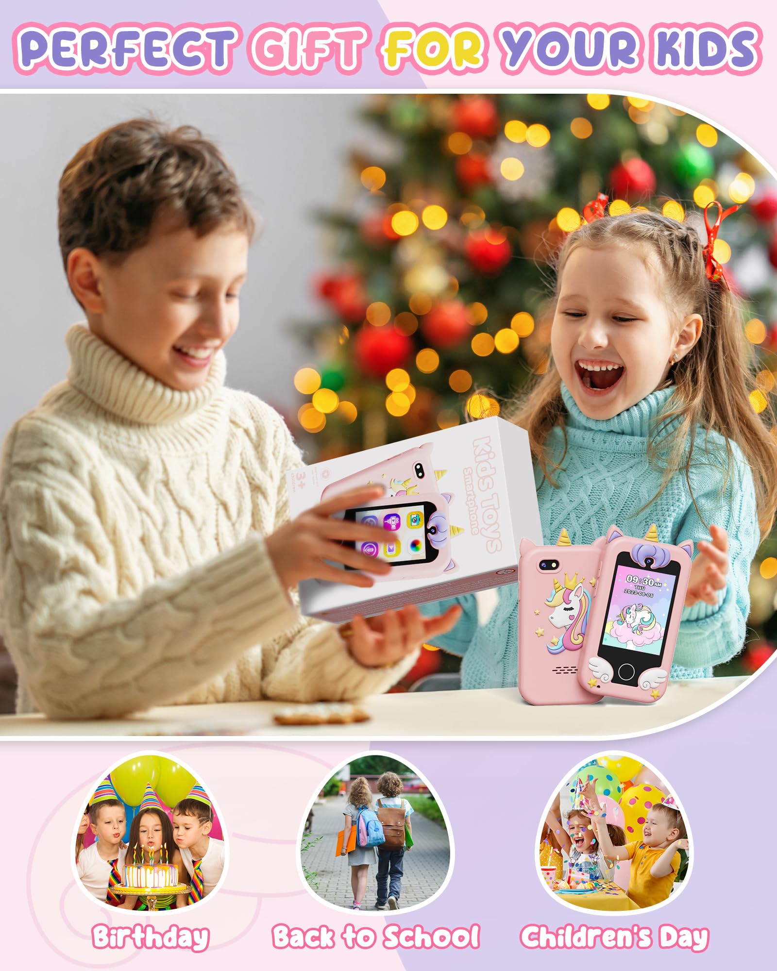 Kids Smart Phone Toy, Dual Camera & MP3 Player, Toddler Learning Games