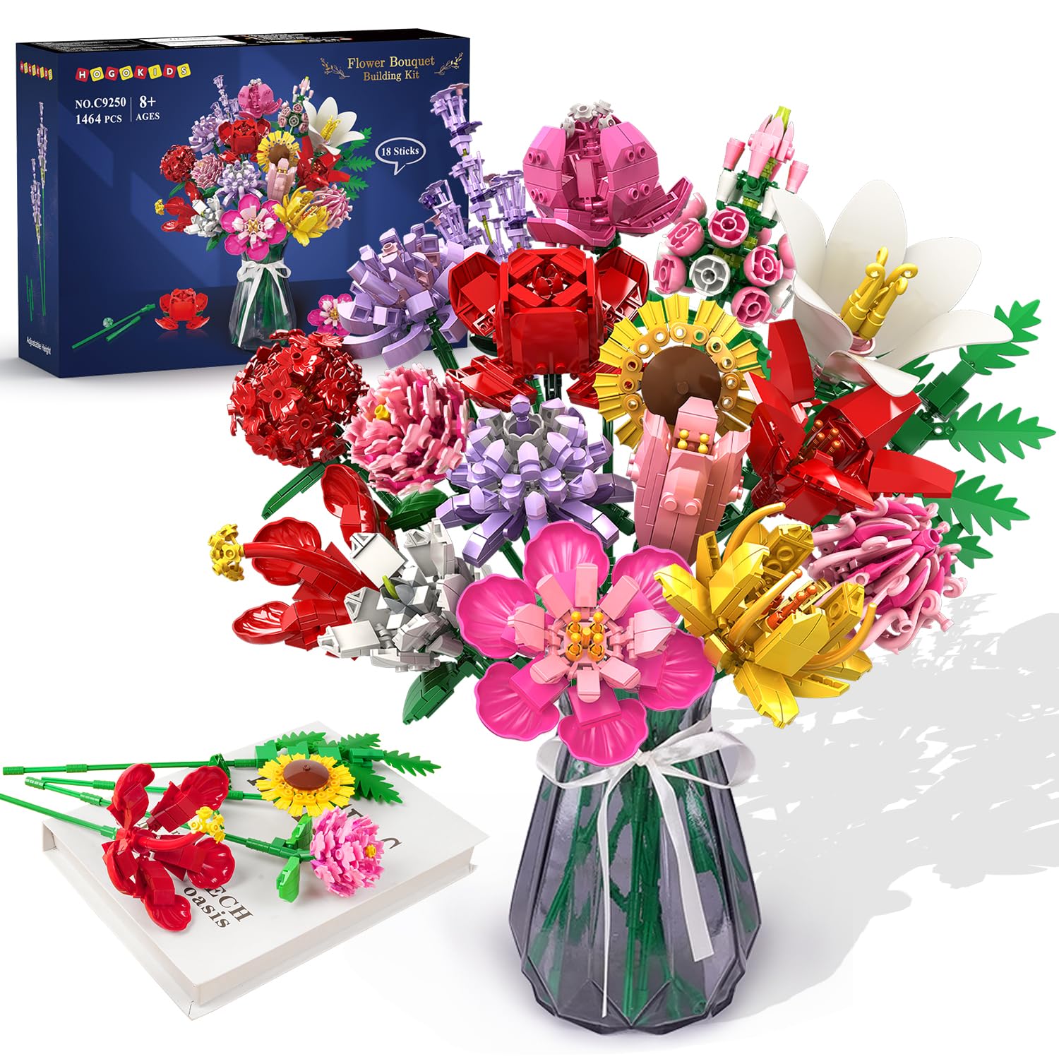 Flower Bouquet Set with 18 Botanical Stems, 1464PCS DIY Gift Kit